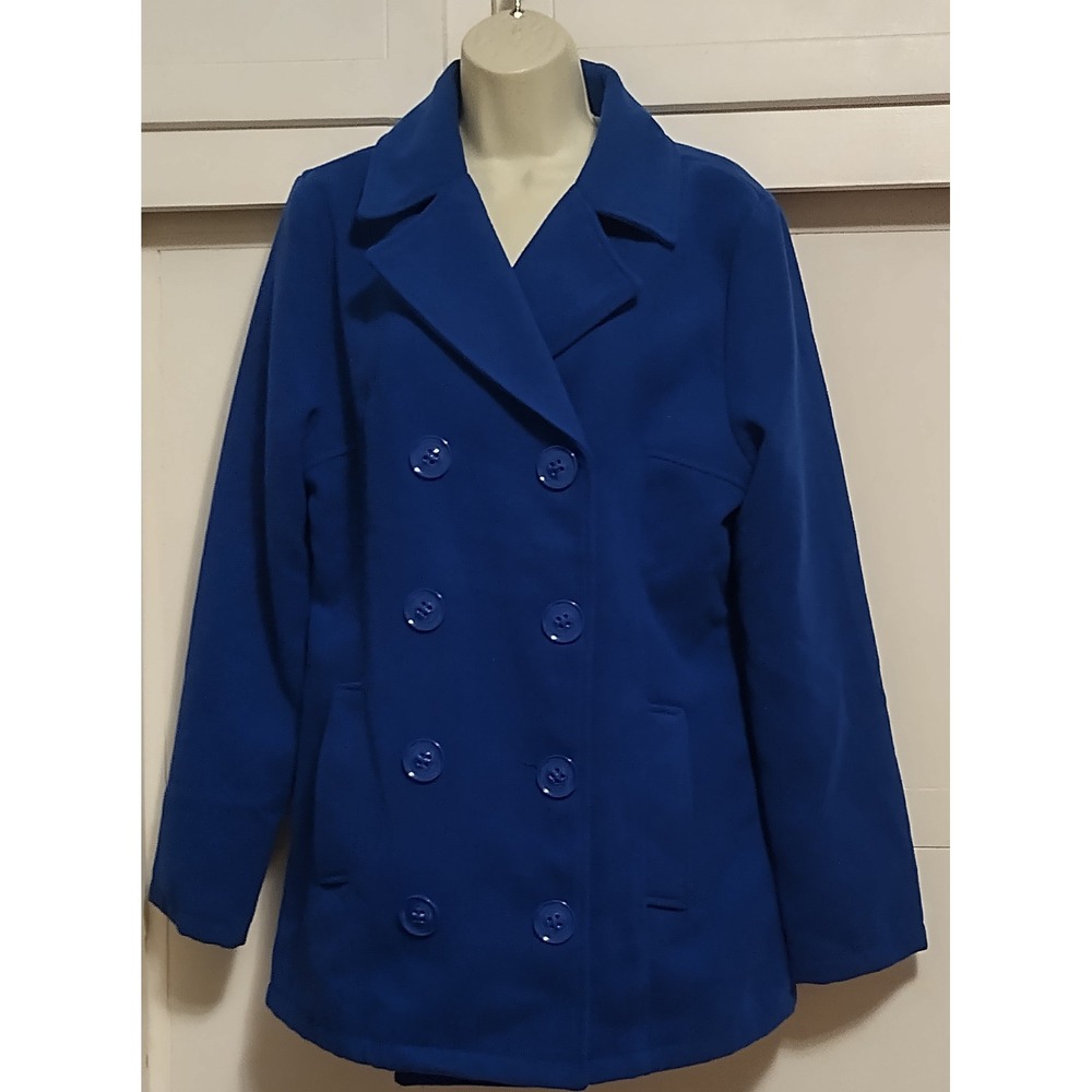 Rue21 Royal Blue Double Breasted Peacoat Size L Lined Wool Blend Pockets